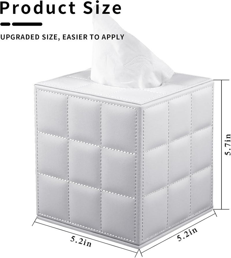 XNONE Tissue Box Cover Square Tissue Box Holder PU Leather Facial Organizer with Magnetic Bottom,Decorative Napkin Caddy for Vanity Dresser Night Stand Table Countertop Home Office Car,White - Image 3